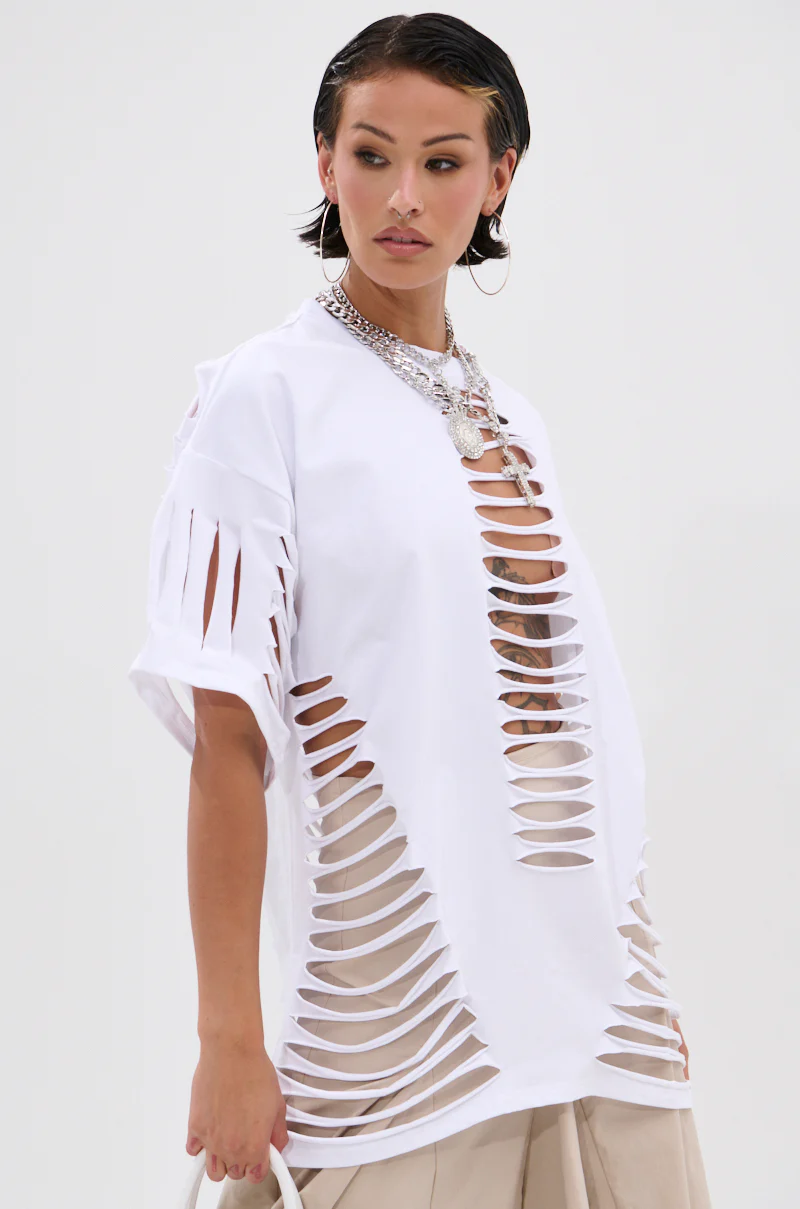 SLASHED UP OVERSIZED SHORT SLEEVE TEE