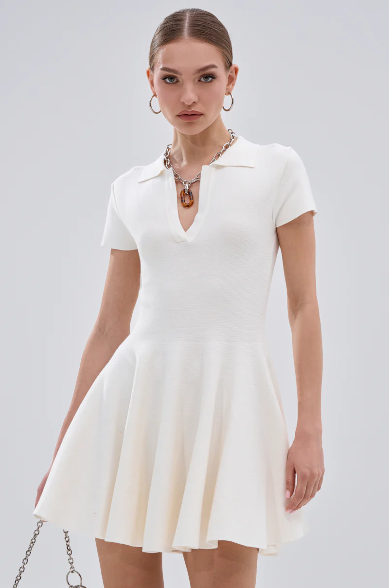 SLEEK AND CHIC KNIT MINI DRESS IN WHITE