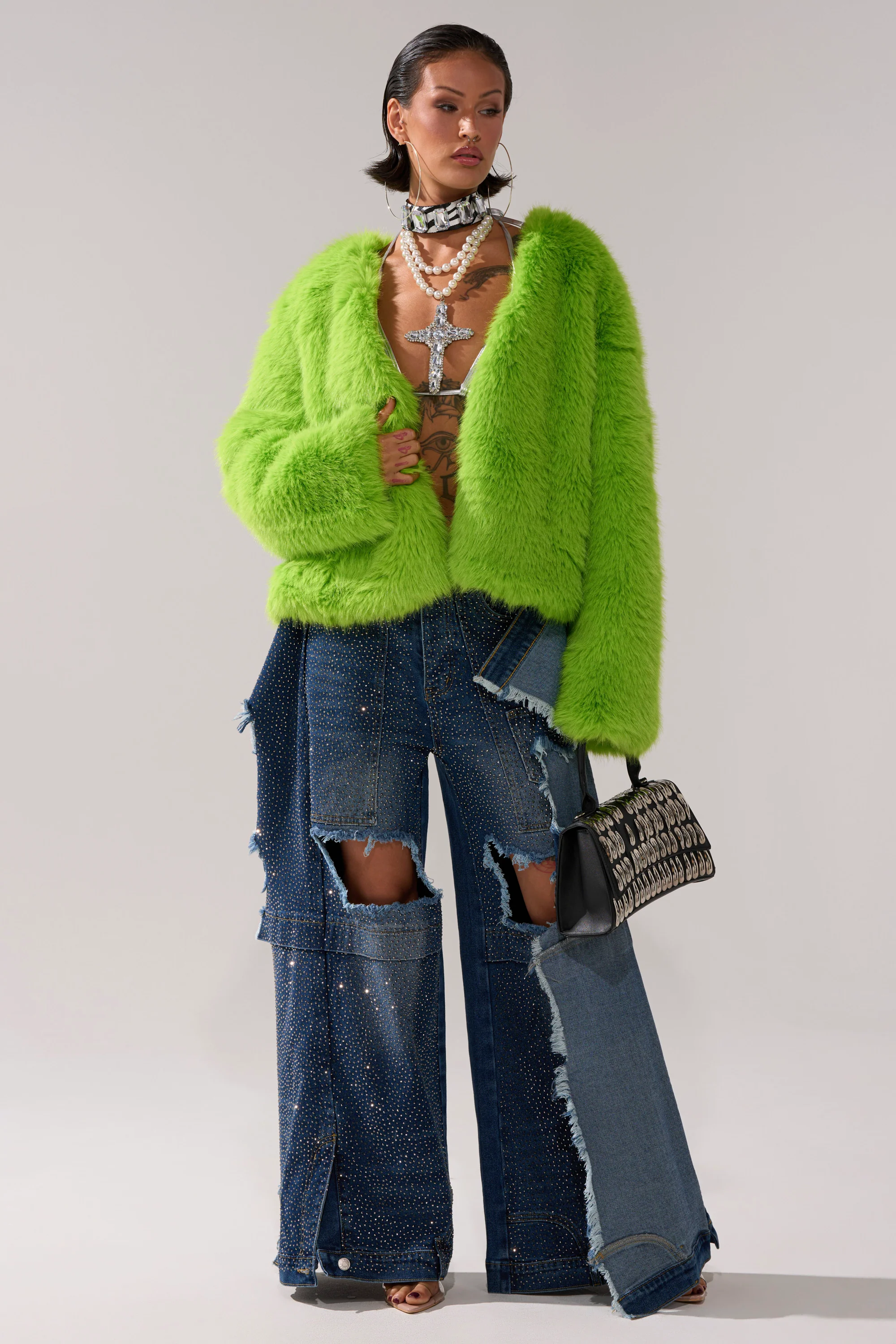 SLIME TIME FAUX FUR COAT IN LIME - Image 8