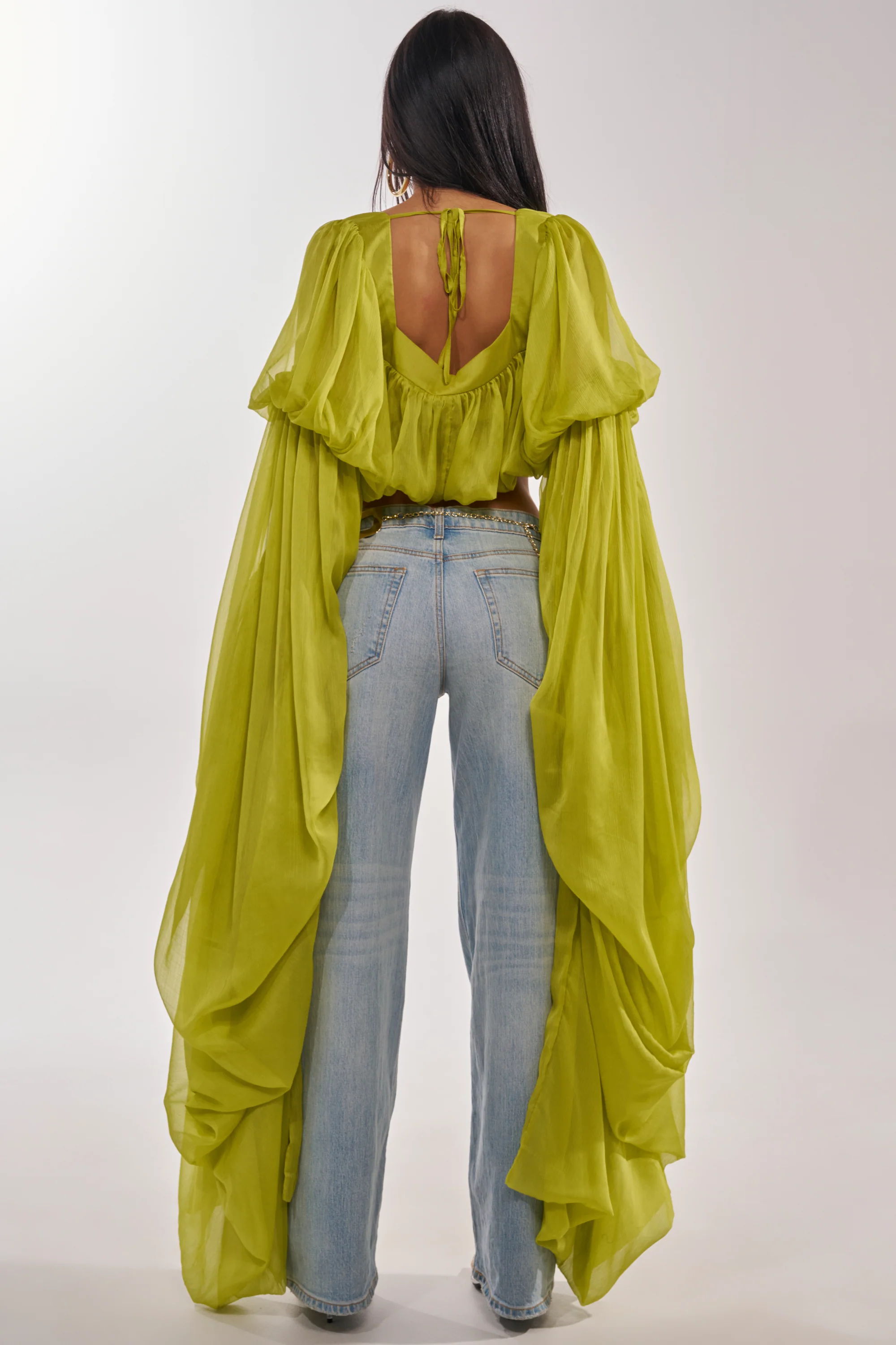 SLOUCHY SQUARE NECK LONG SLEEVE BLOUSE TOP IN CHARTREUSE - Image 6