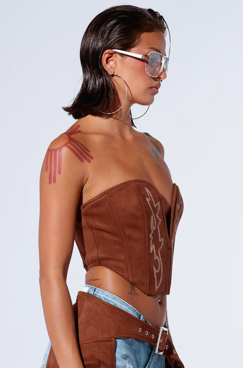 SMOKE HOUR SUEDE CORSET IN BROWN - Image 3