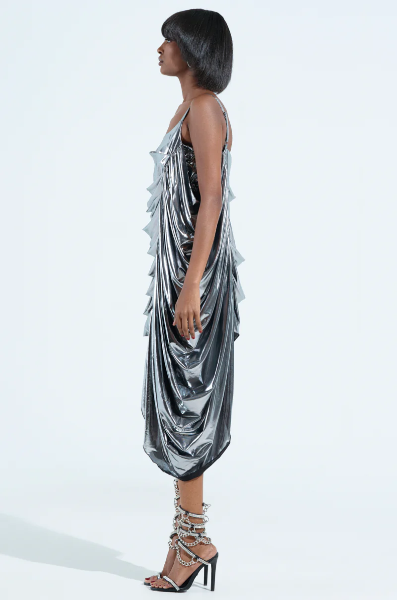 SMOOTH OPERATOR RUCHED MINI DRESS IN METALLIC GREY - Image 3