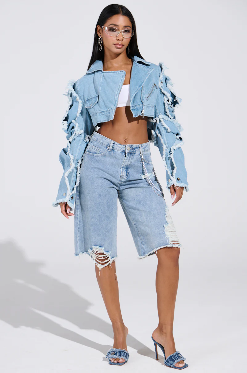 SNAP OUT OF IT ULTRA CROP MOTO IN DENIM - Image 10