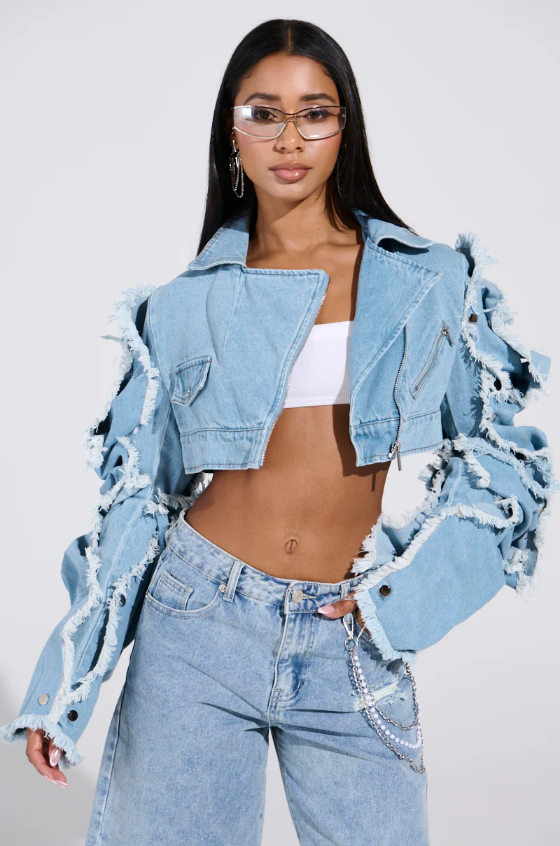 SNAP OUT OF IT ULTRA CROP MOTO IN DENIM - Image 2