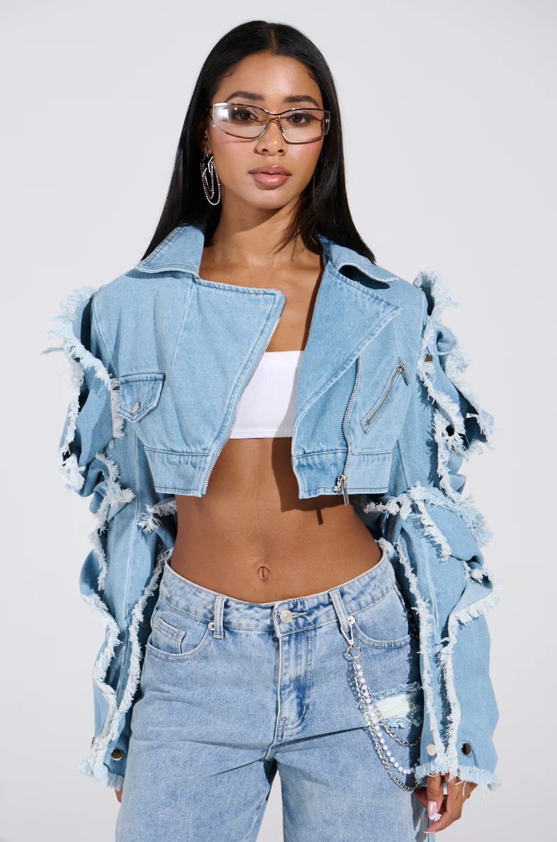 SNAP OUT OF IT ULTRA CROP MOTO IN DENIM - Image 4