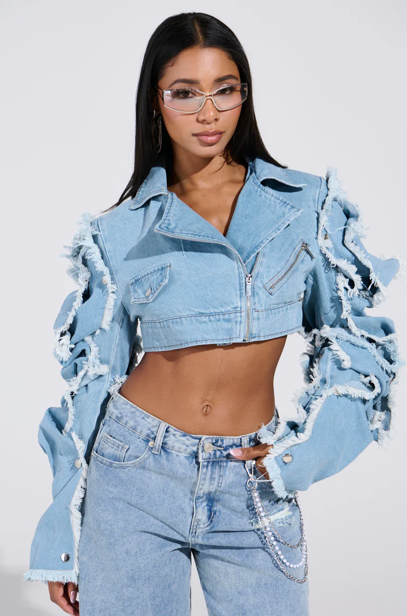 SNAP OUT OF IT ULTRA CROP MOTO IN DENIM - Image 5