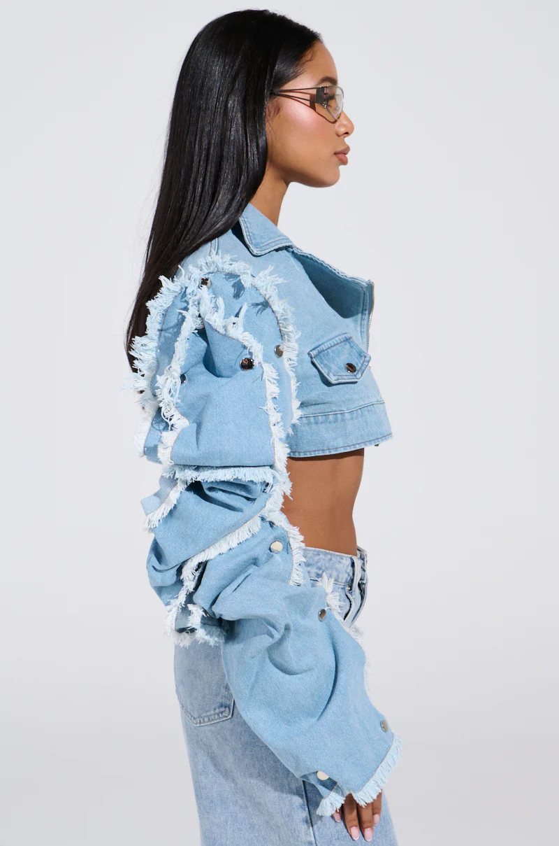 SNAP OUT OF IT ULTRA CROP MOTO IN DENIM - Image 8
