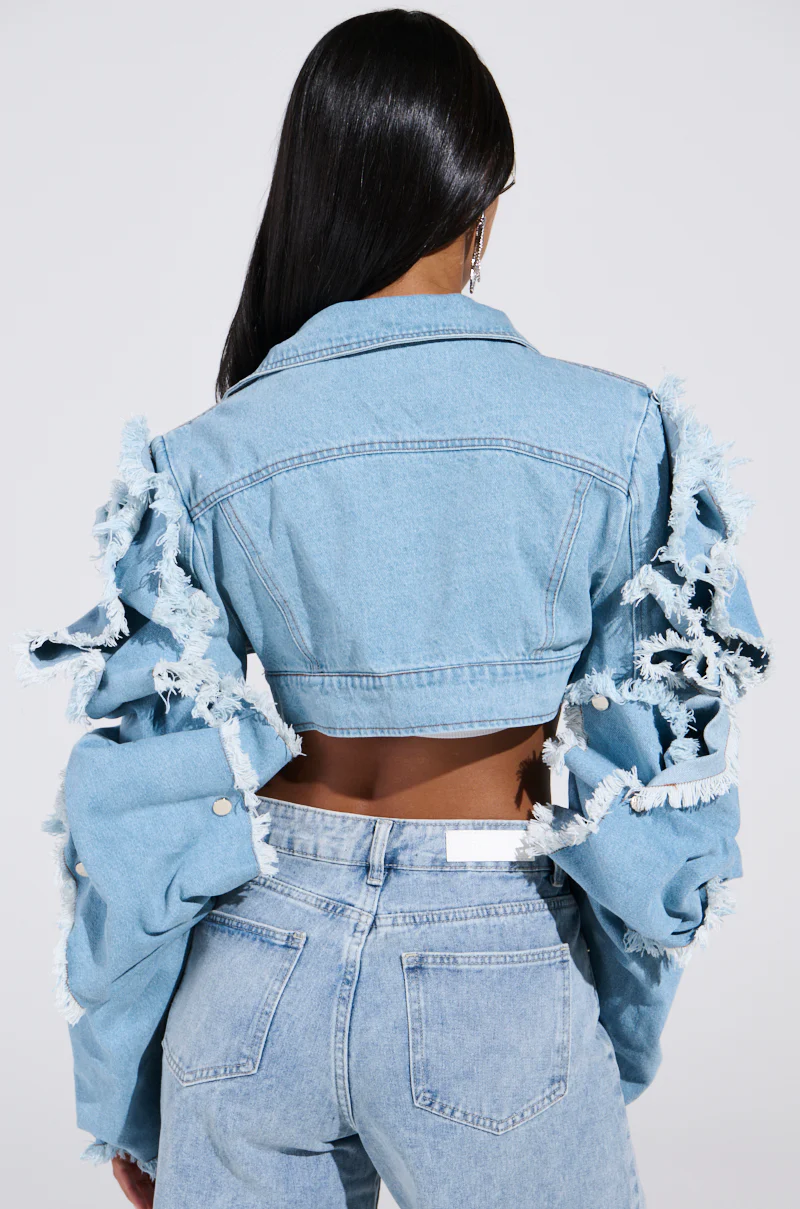 SNAP OUT OF IT ULTRA CROP MOTO IN DENIM - Image 9