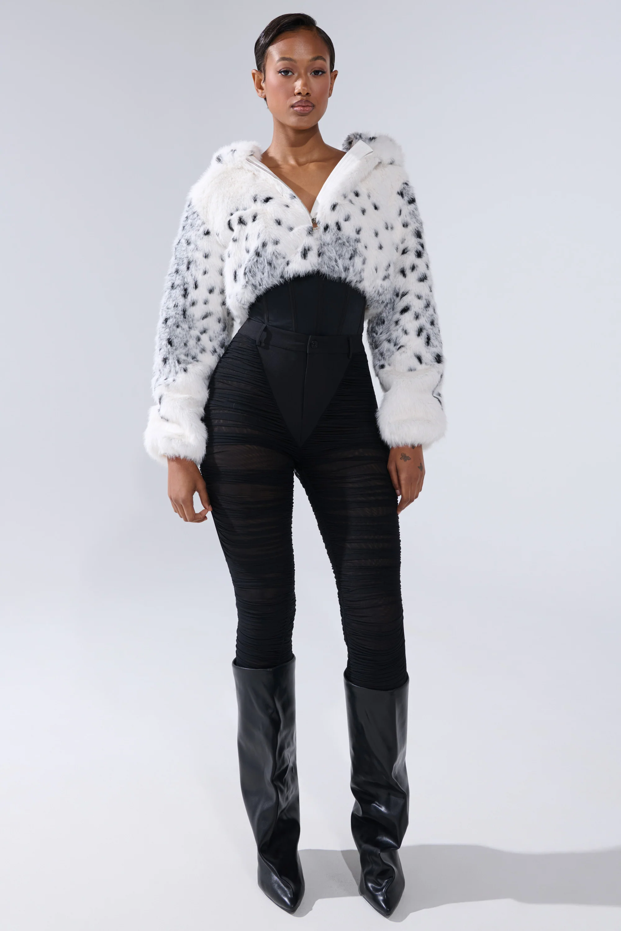 SNOW LEOPARD HOODED FUR BOMBER - Image 8