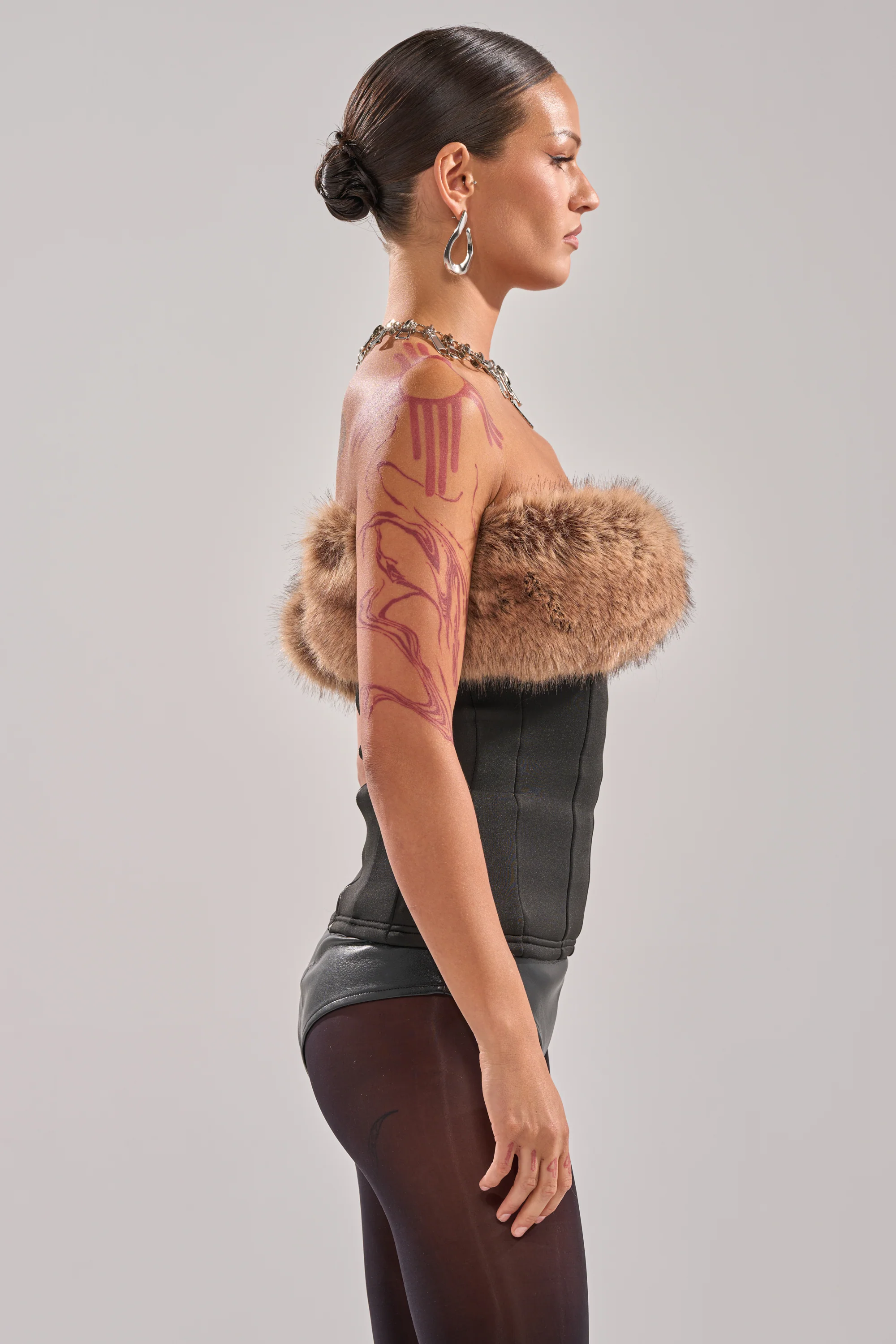 SO CHIC FAUX LEATHER BLOUSE WITH FUR TRIM - Image 7