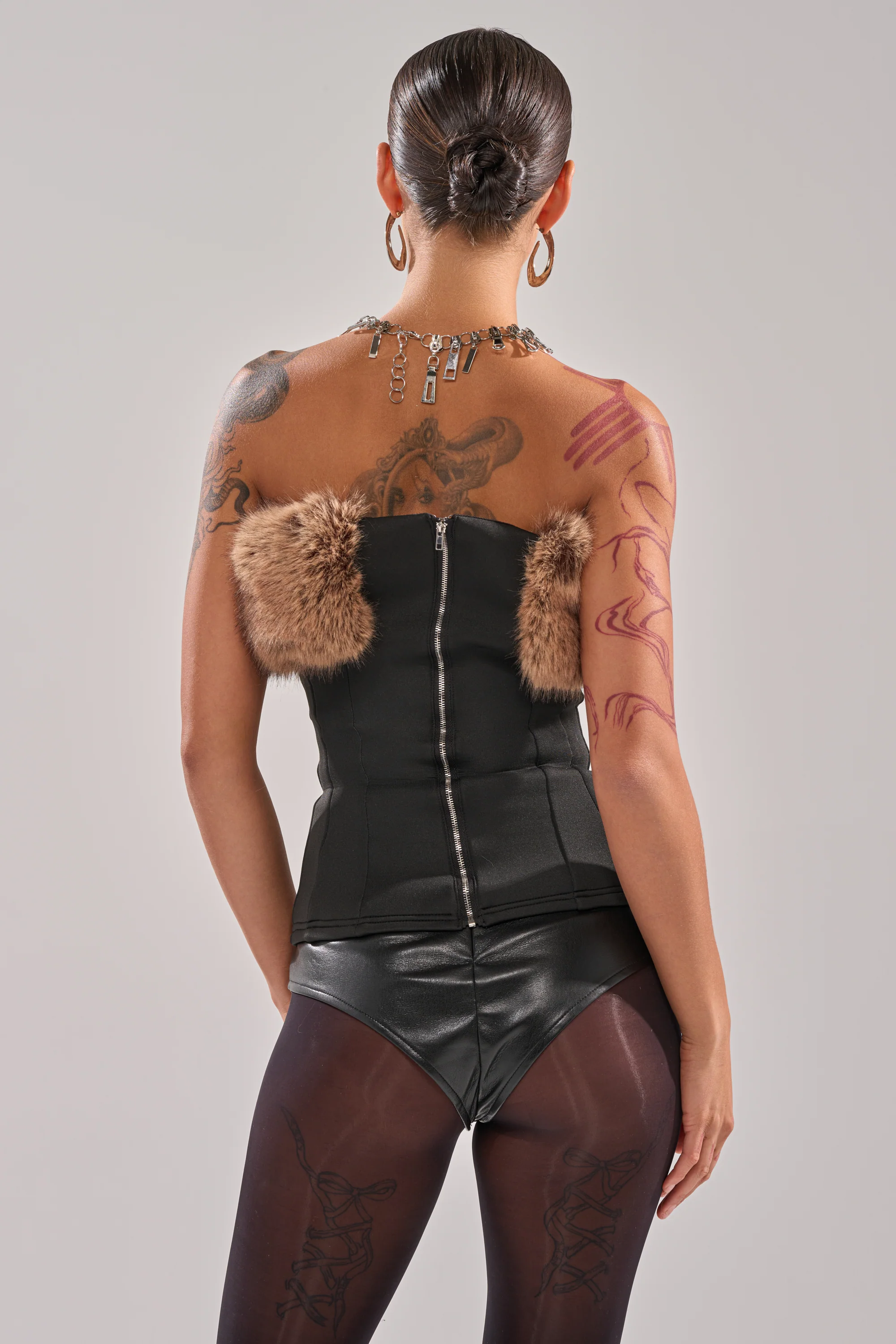 SO CHIC FAUX LEATHER BLOUSE WITH FUR TRIM - Image 8