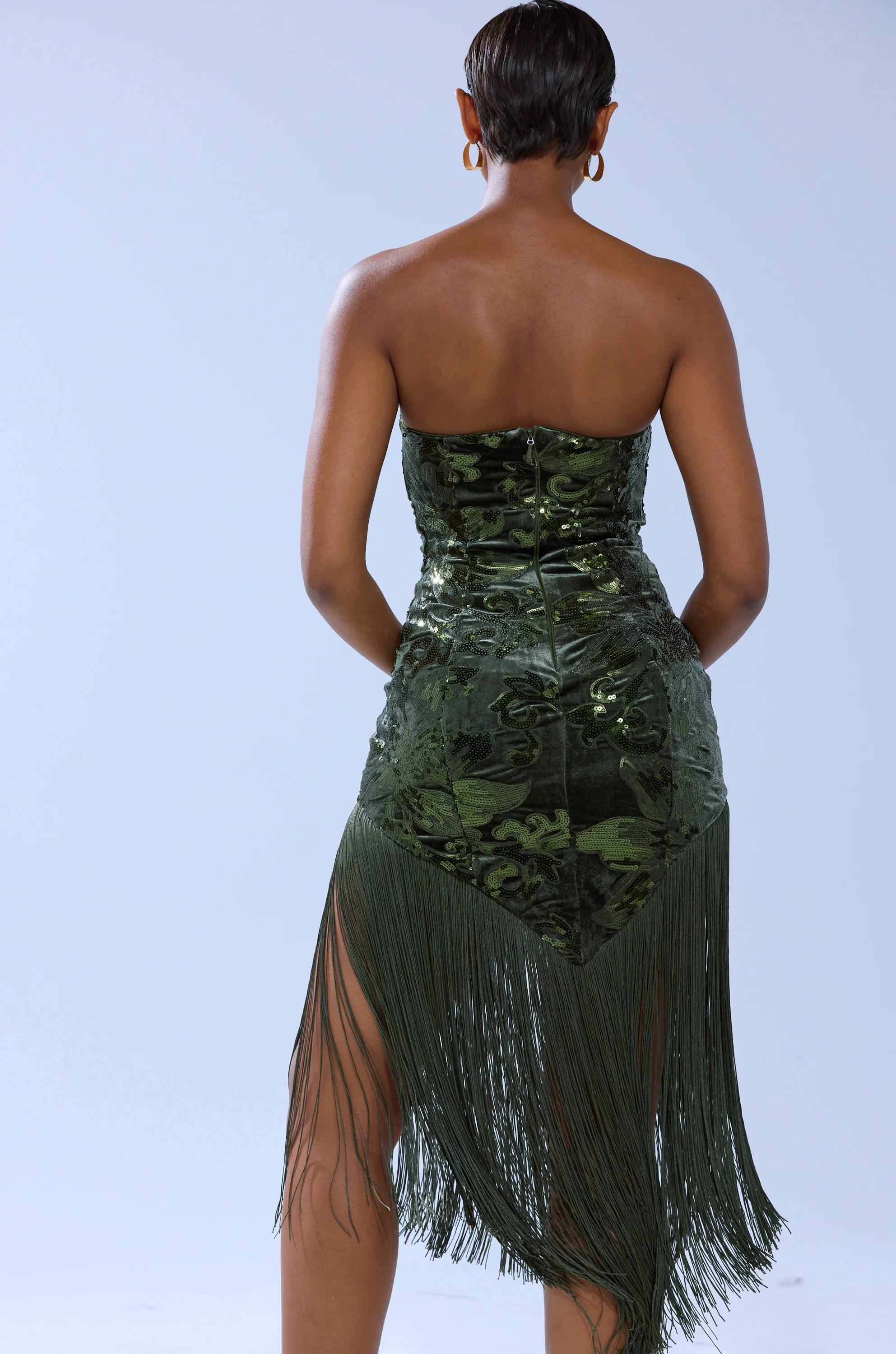 SOFIA VELVET FRINGE PRINTED MIDI DRESS - Image 9