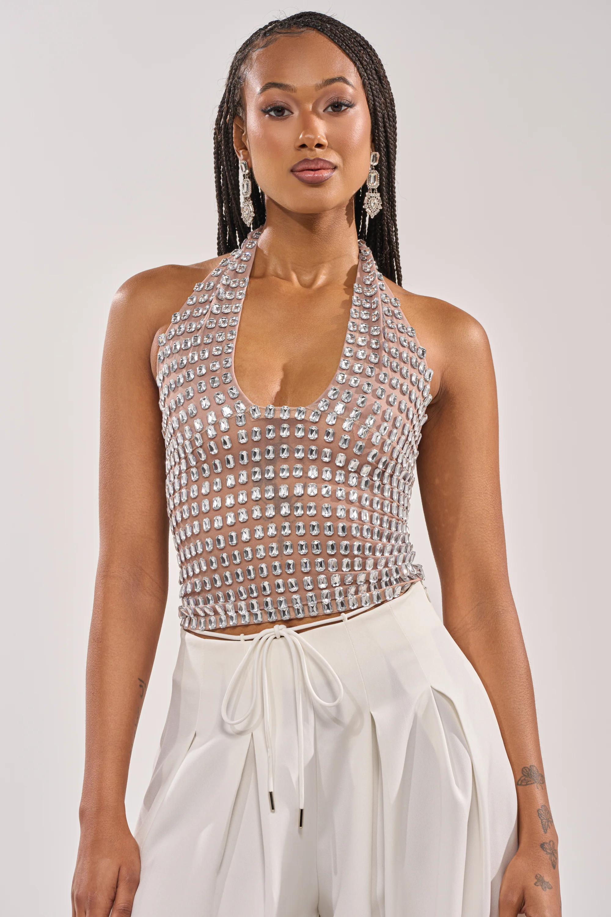 SPARKLING LIGHTS RHINESTONE HALTER TOP - Image 4