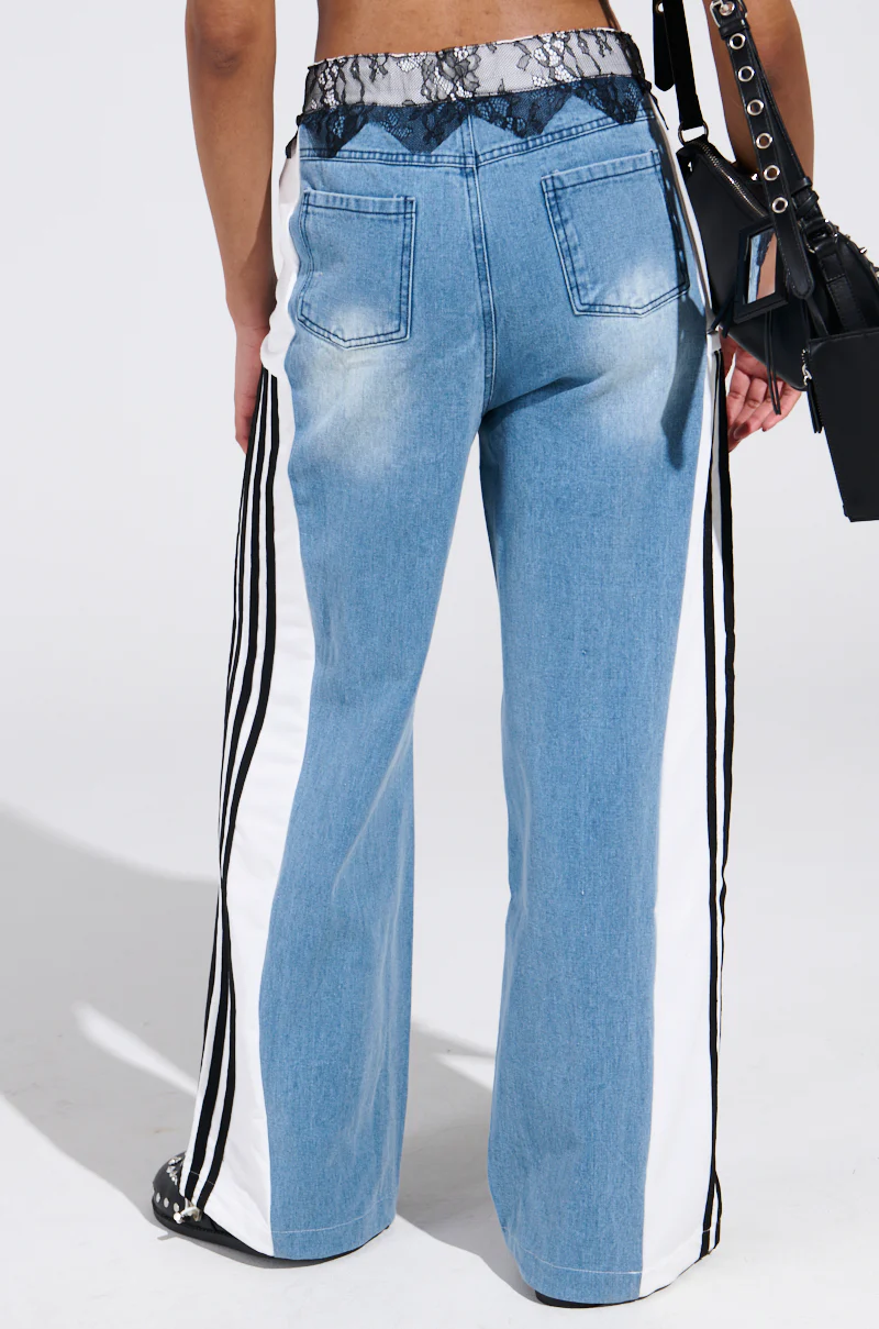 SPORTY AND SWEET LIGHT WASH DENIM TRACK PANTS - Image 5