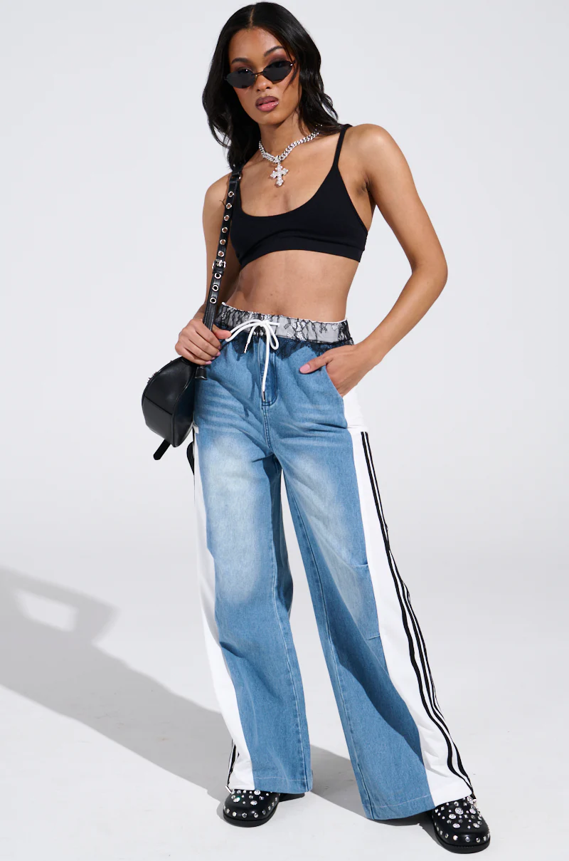 SPORTY AND SWEET LIGHT WASH DENIM TRACK PANTS - Image 6