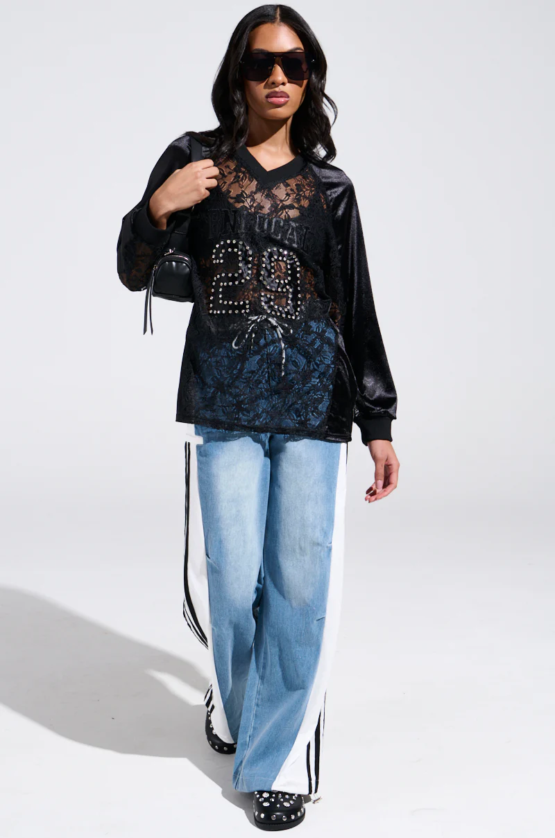 SPORTY AND SWEET LIGHT WASH DENIM TRACK PANTS - Image 7