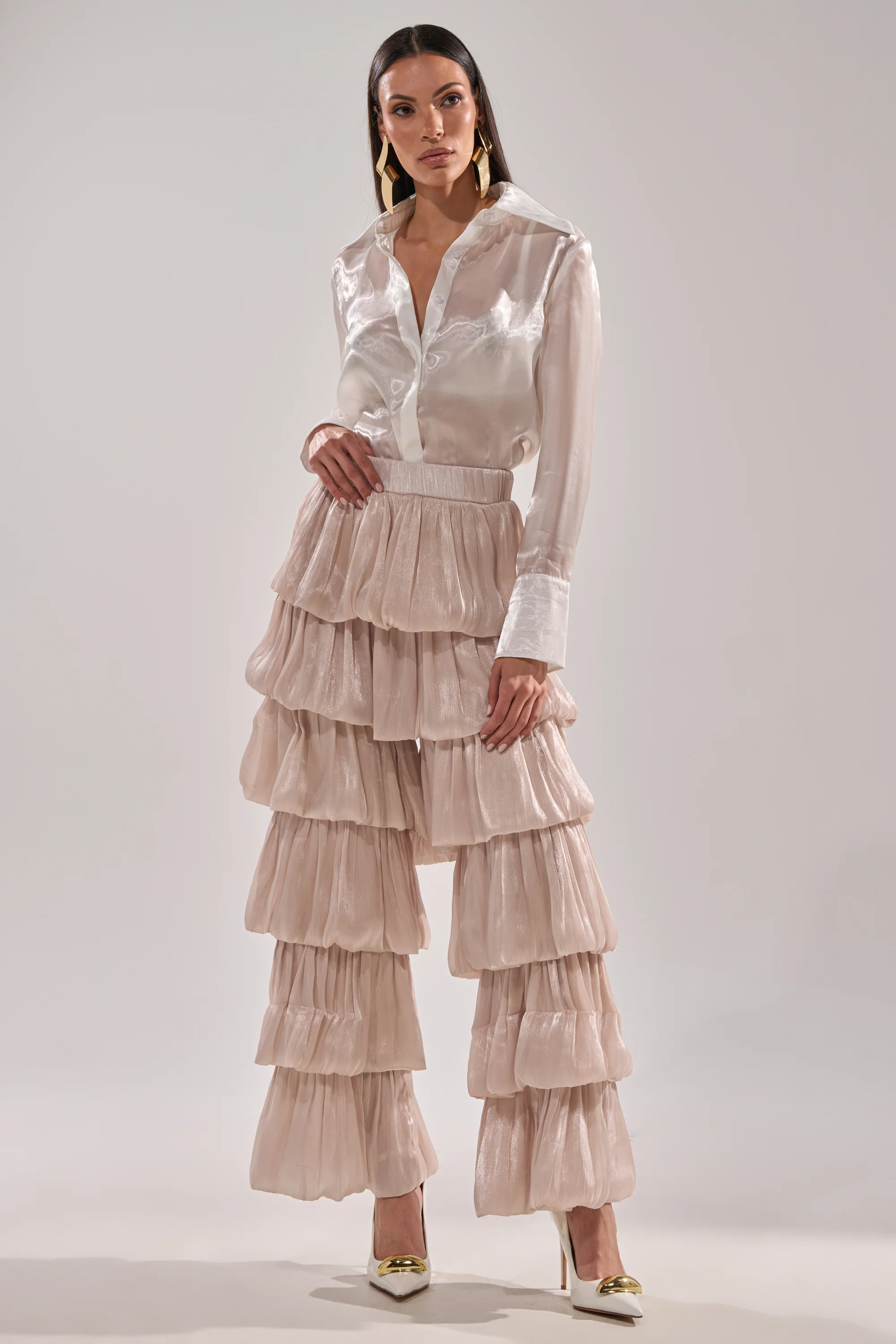 STAR OF THE NIGHT FLOUNCY PANT IN IVORY - Image 7