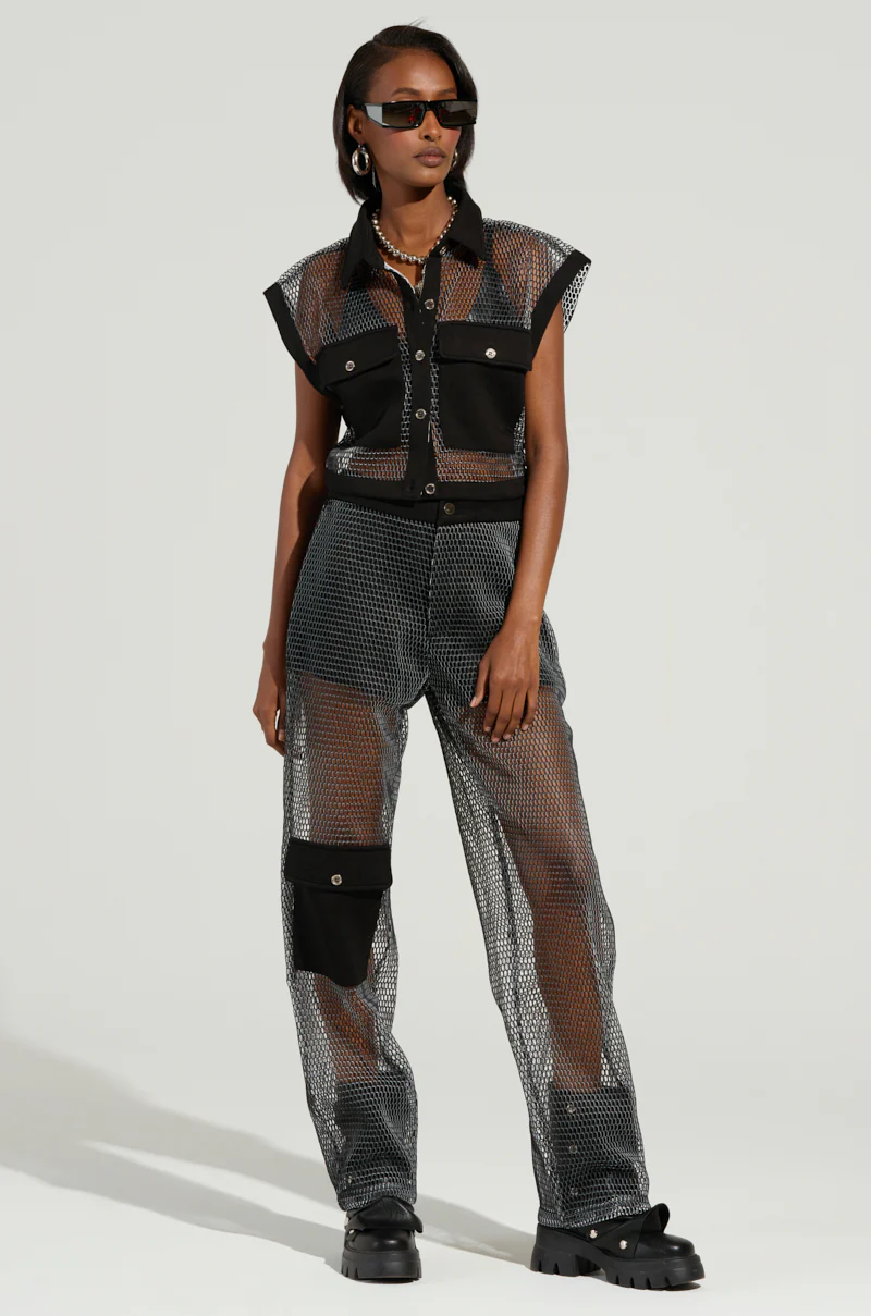 STEPHANIA TRANSPARENT BUTTON DOWN SHIRT IN BLACK - Image 6