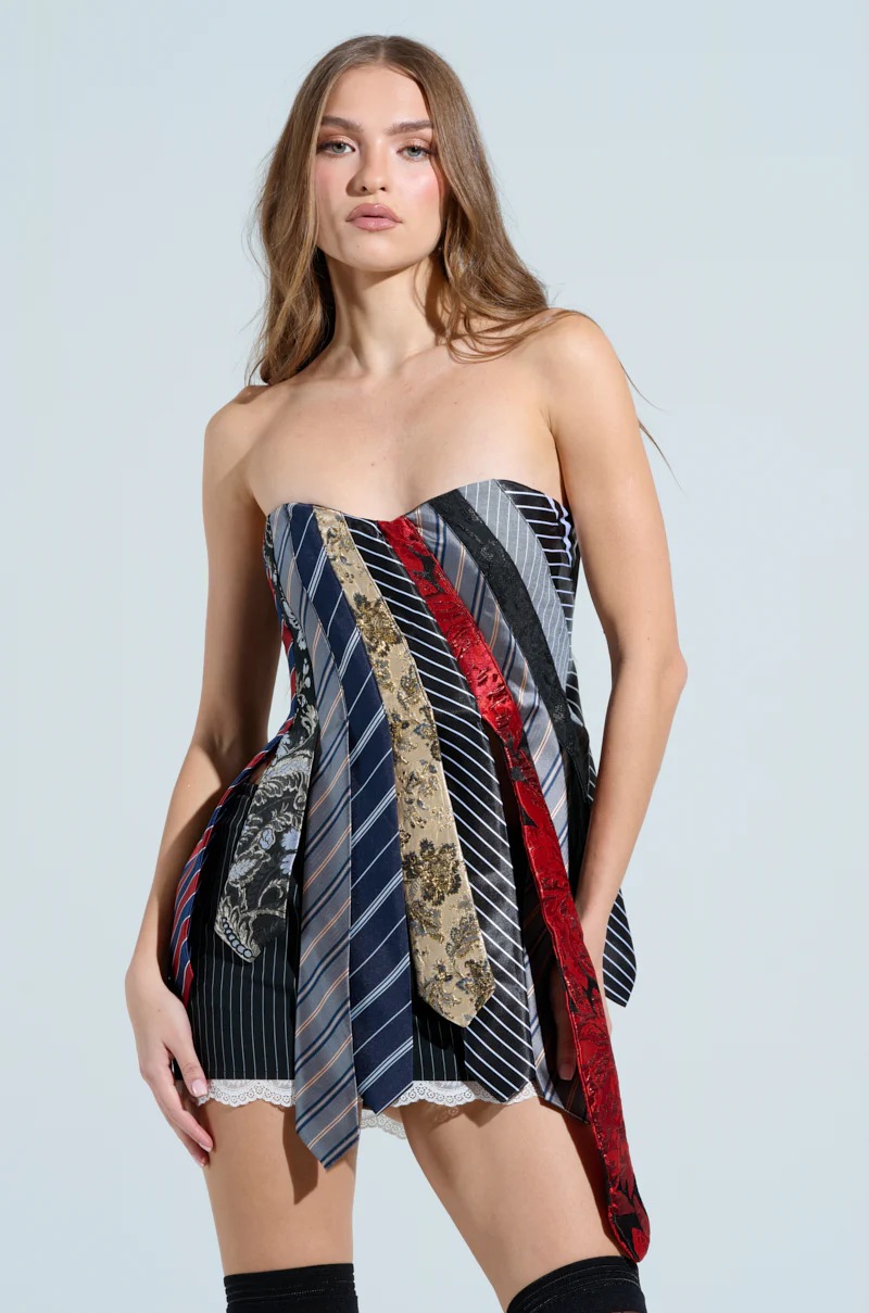 STRICTLY BUSINESS TIE DETAIL CORSET TOP