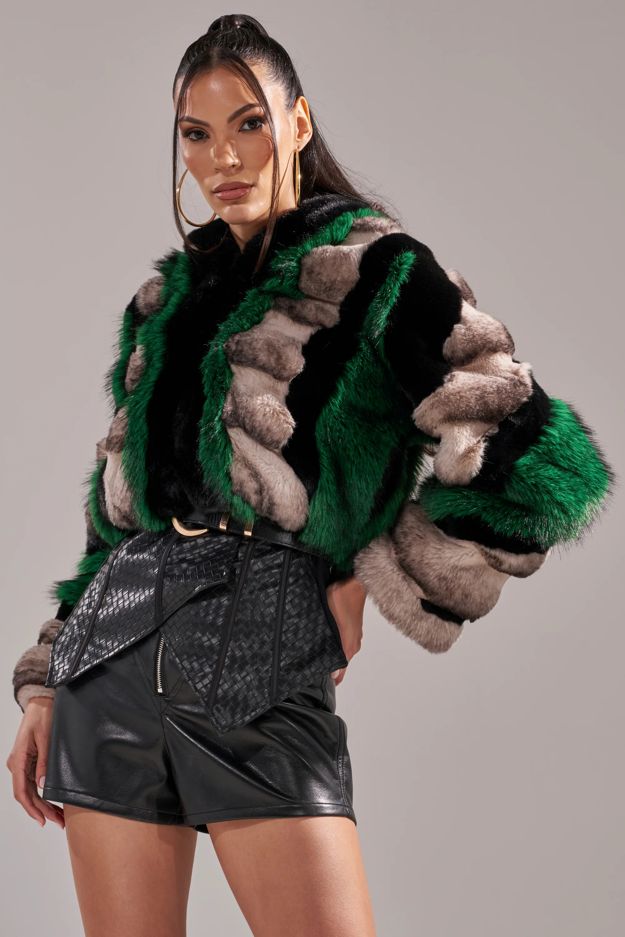 SUPERNOVA PANELED FAUX FUR IN GREEN - Image 3