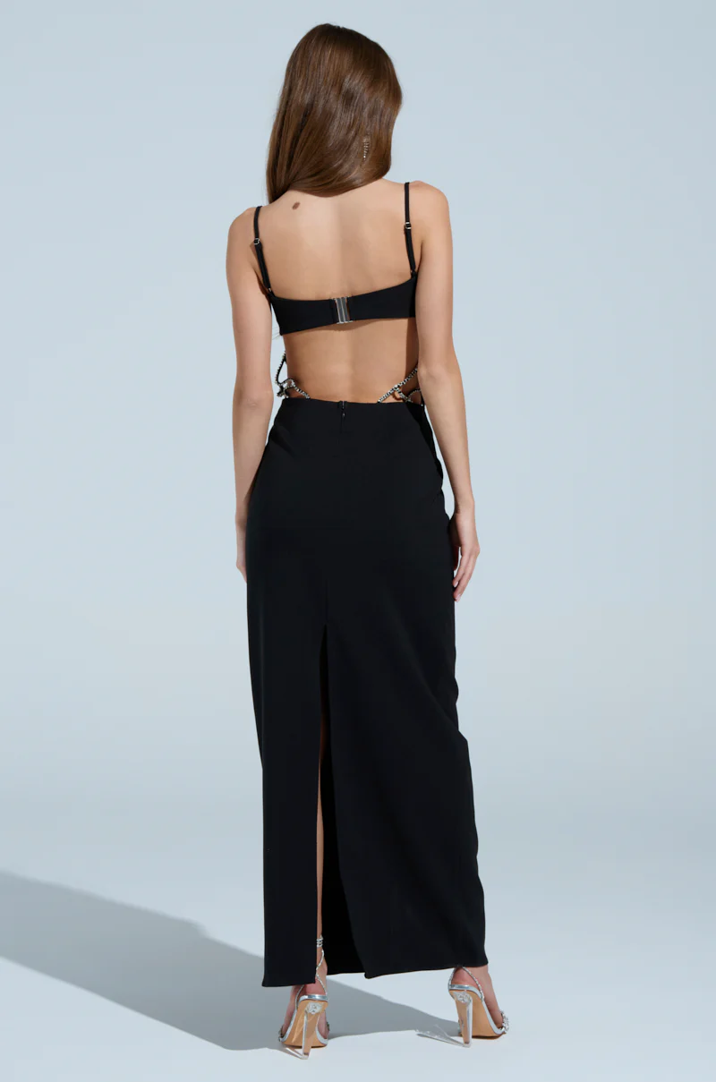 TAKE IT BLACK MIDI DRESS WITH RHINESTONE CUTOUT - Image 4
