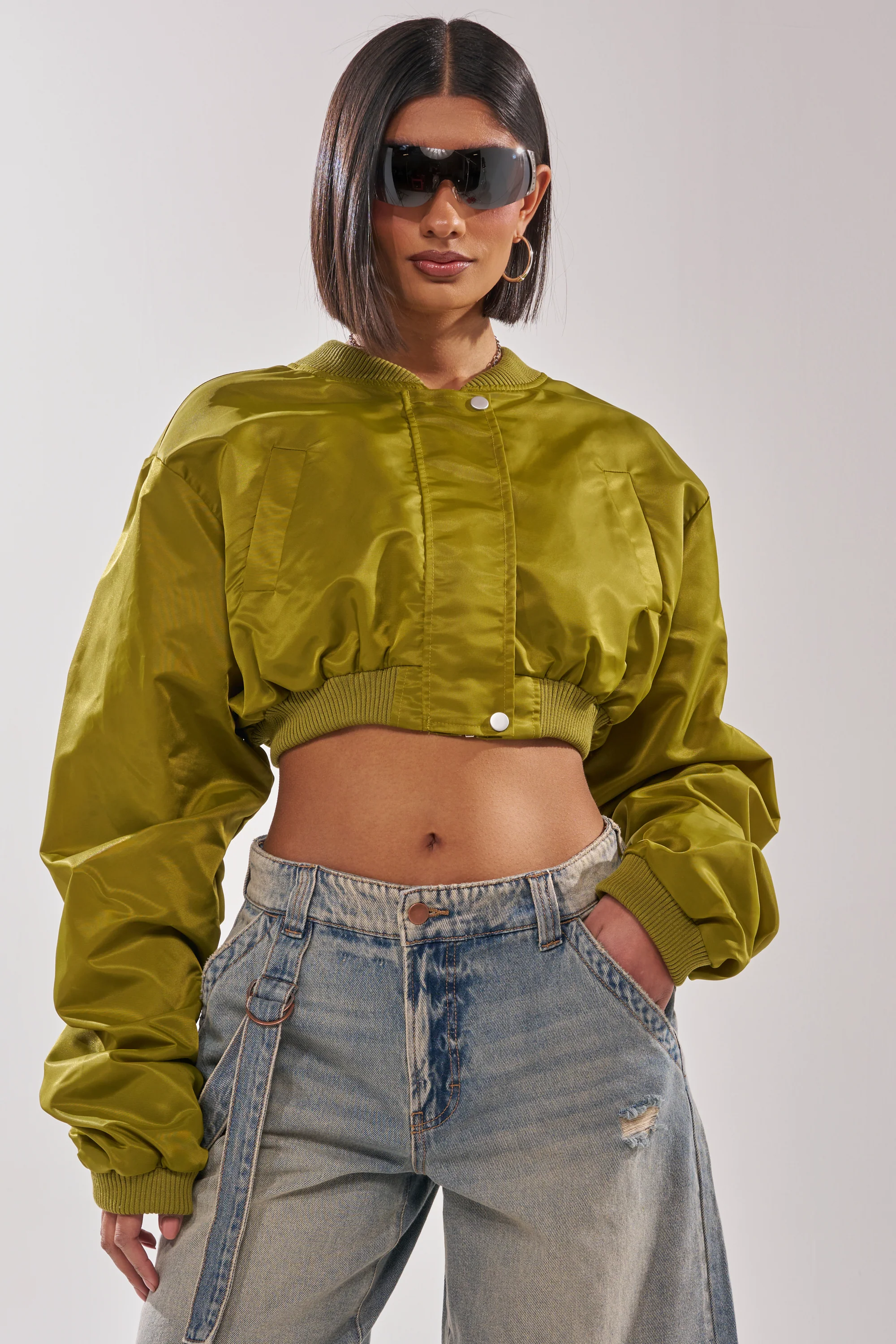 TAKE IT EASY CROPPED BOMBER IN GREEN - Image 2
