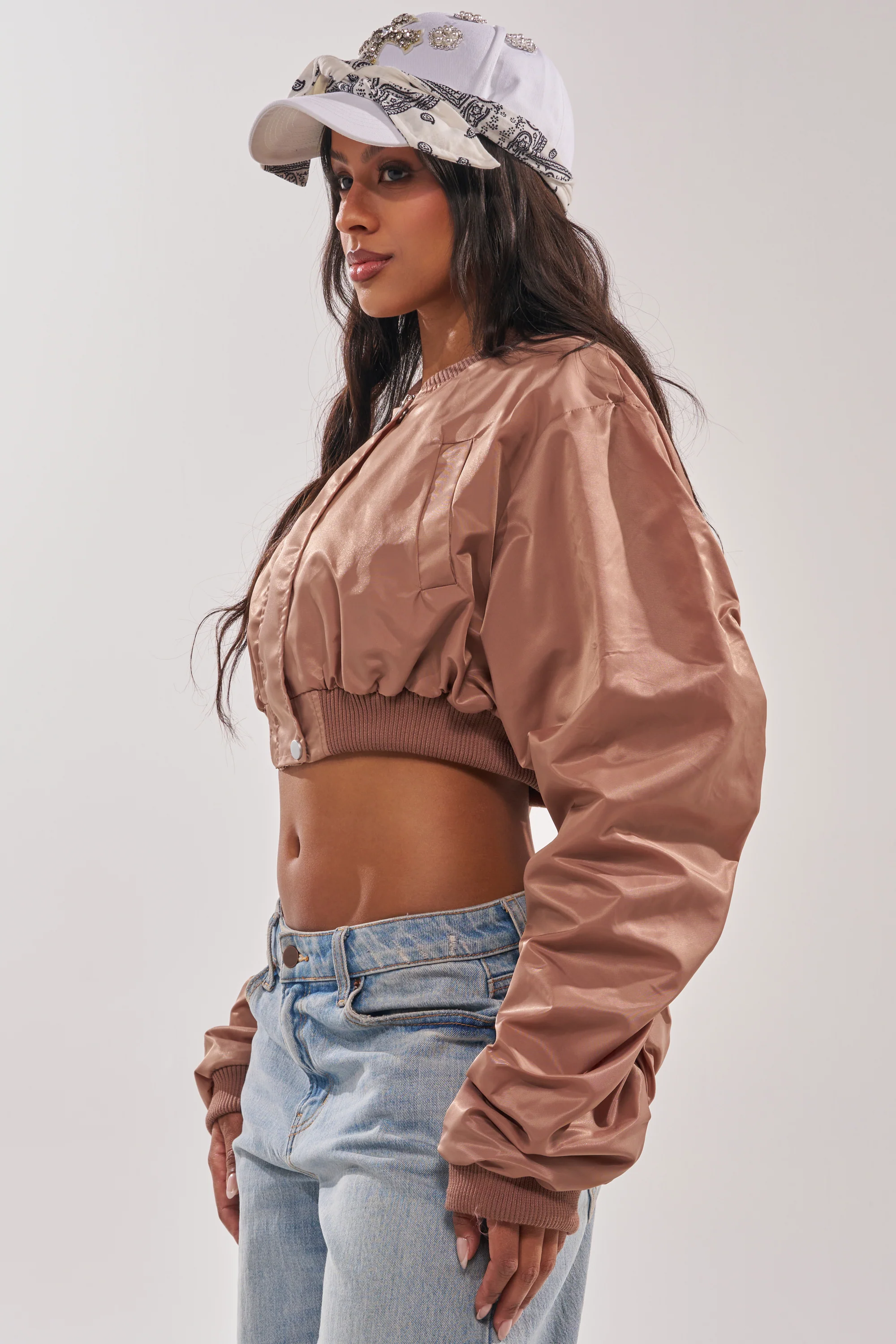 TAKE IT EASY CROPPED BOMBER IN MAUVE - Image 5