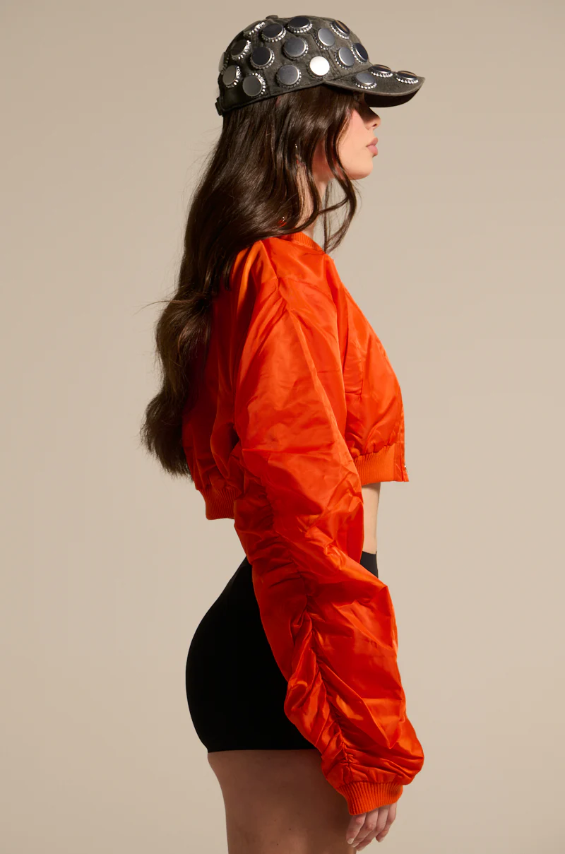 TAKE IT EASY CROPPED BOMBER IN ORANGE - Image 4