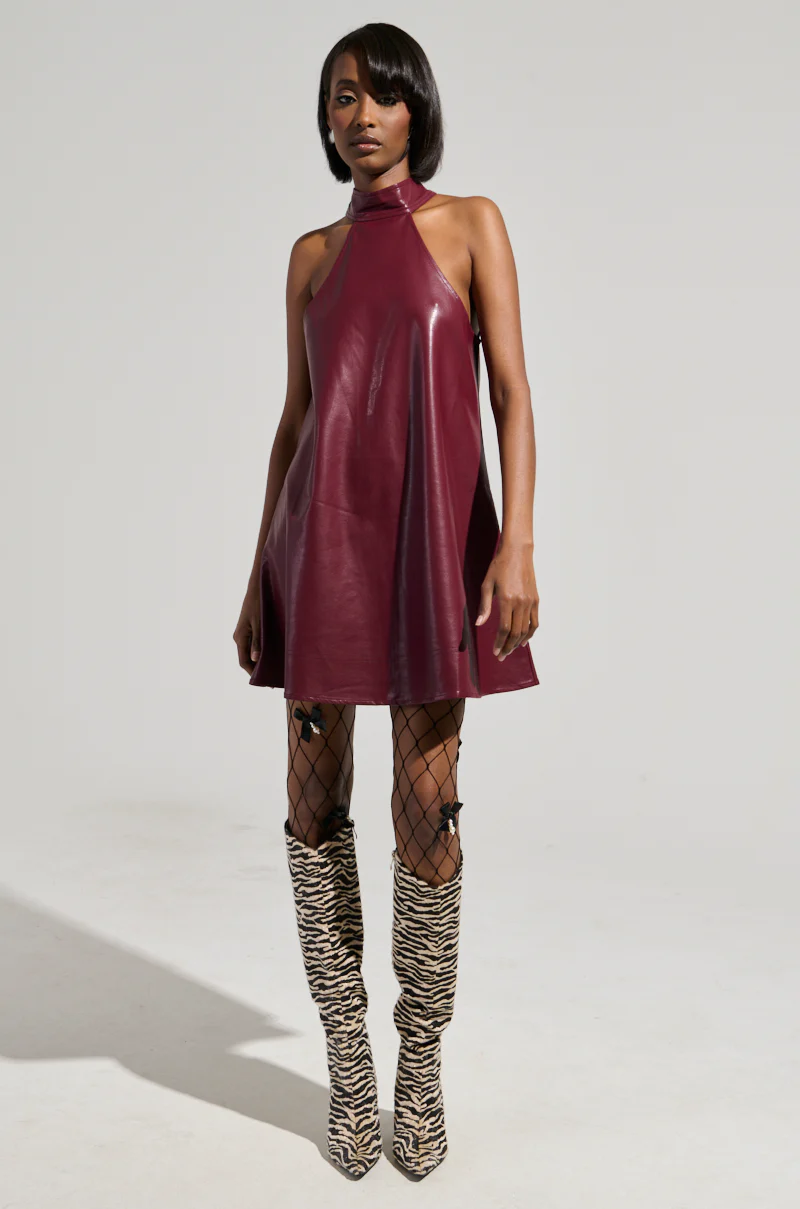 TAKE IT EASY PU MINI DRESS IN BURGUNDY - Image 7