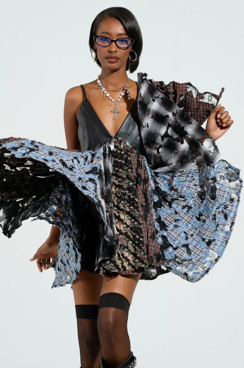 TAKE ME AWAY DISTRESSED PLAID MINI DRESS - Image 2