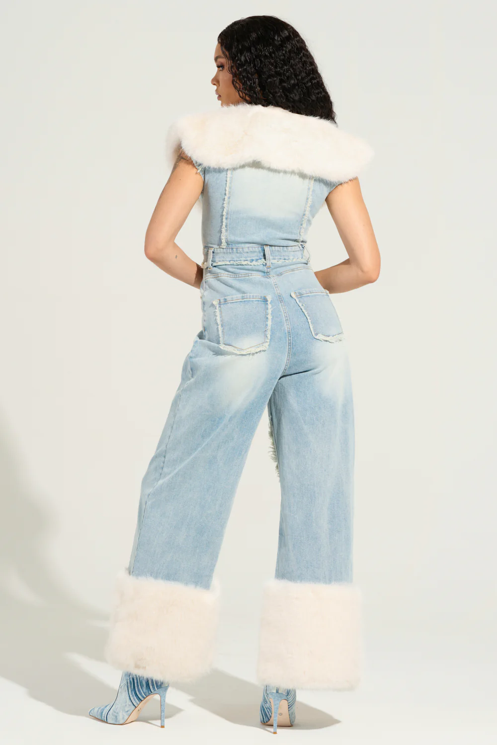 TALK THAT TALK DENIM FUR JUMPSUIT - Image 5