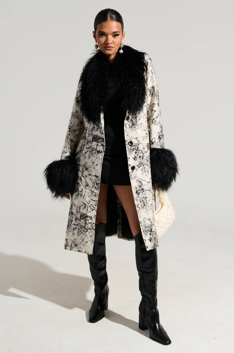 TALULAH REMOVABLE FUR TRIM TRENCH IN IVORY MULTI - Image 2