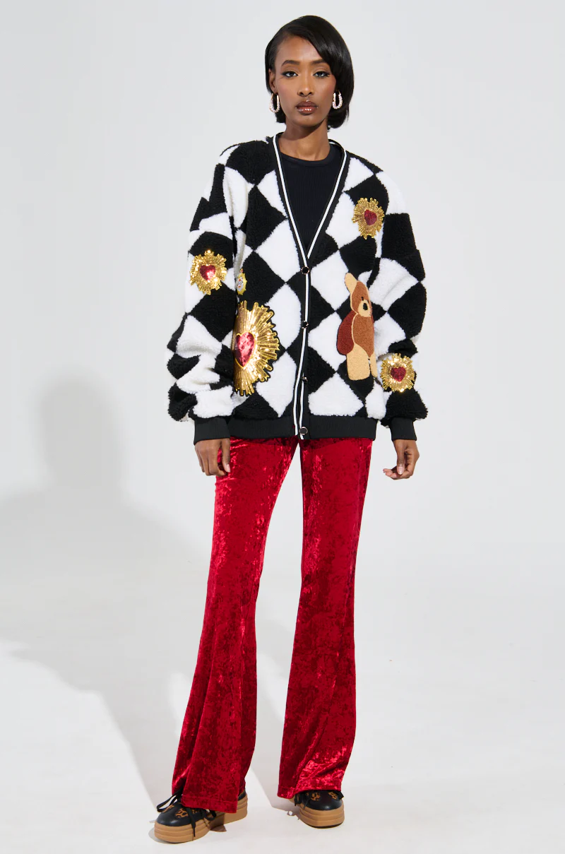 TEDDY BEAR CUTE CHECKERED BUTTON DOWN CARDIGAN - Image 6