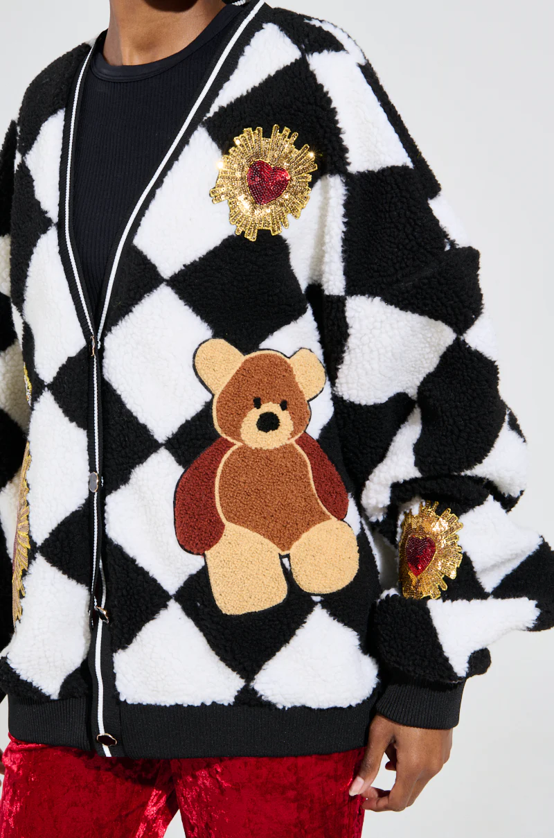 TEDDY BEAR CUTE CHECKERED BUTTON DOWN CARDIGAN - Image 8