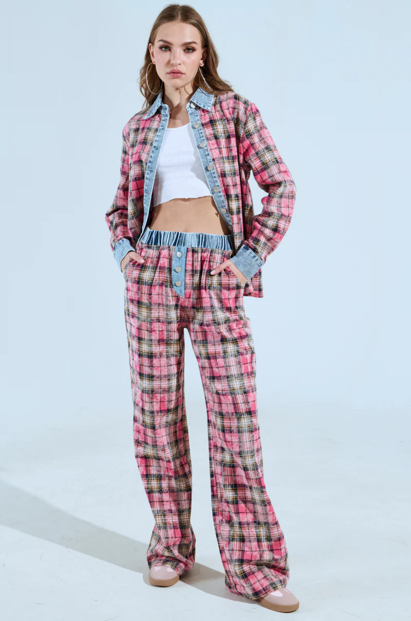 THE ONE PINK PLAID WIDE LEG PANT - Image 6