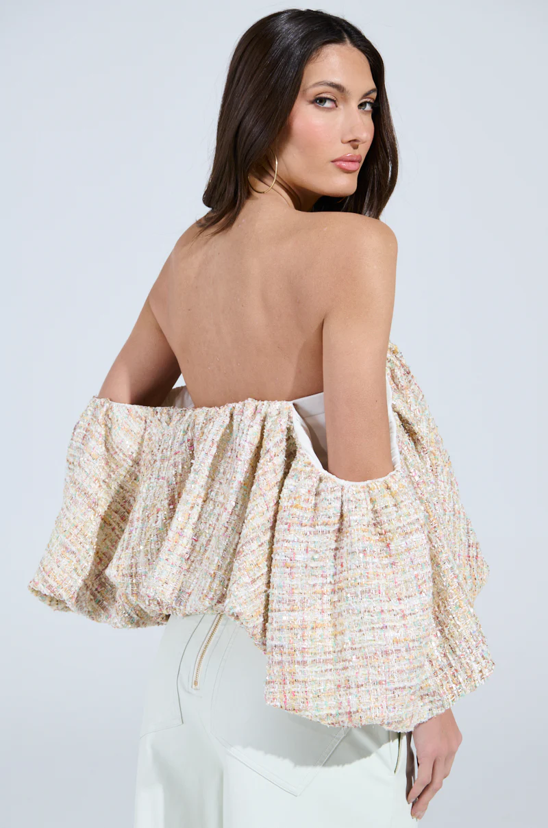 THE PRETTIEST FLOWER TWEED OFF-SHOULDER TOP - Image 5