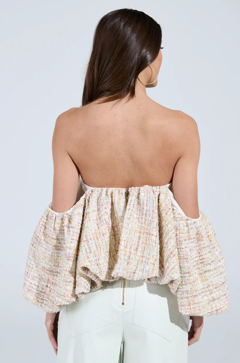 THE PRETTIEST FLOWER TWEED OFF-SHOULDER TOP - Image 6