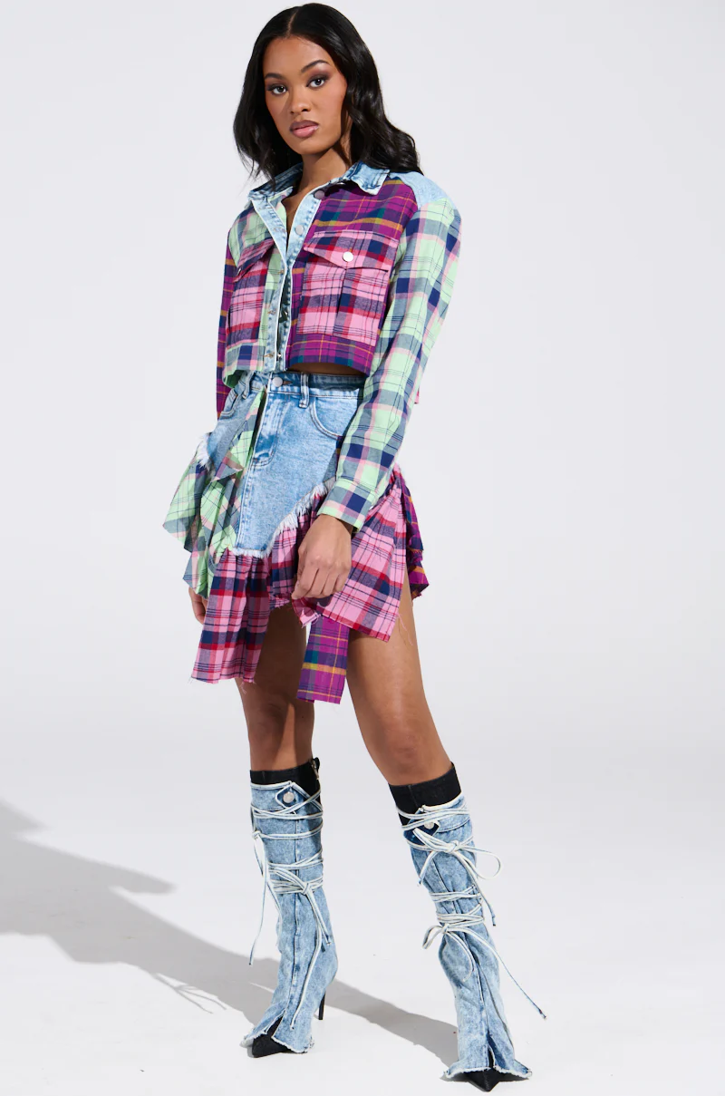THINK ABOUT ME MORE MINI SKIRT WITH PLAID DETAILS - Image 7