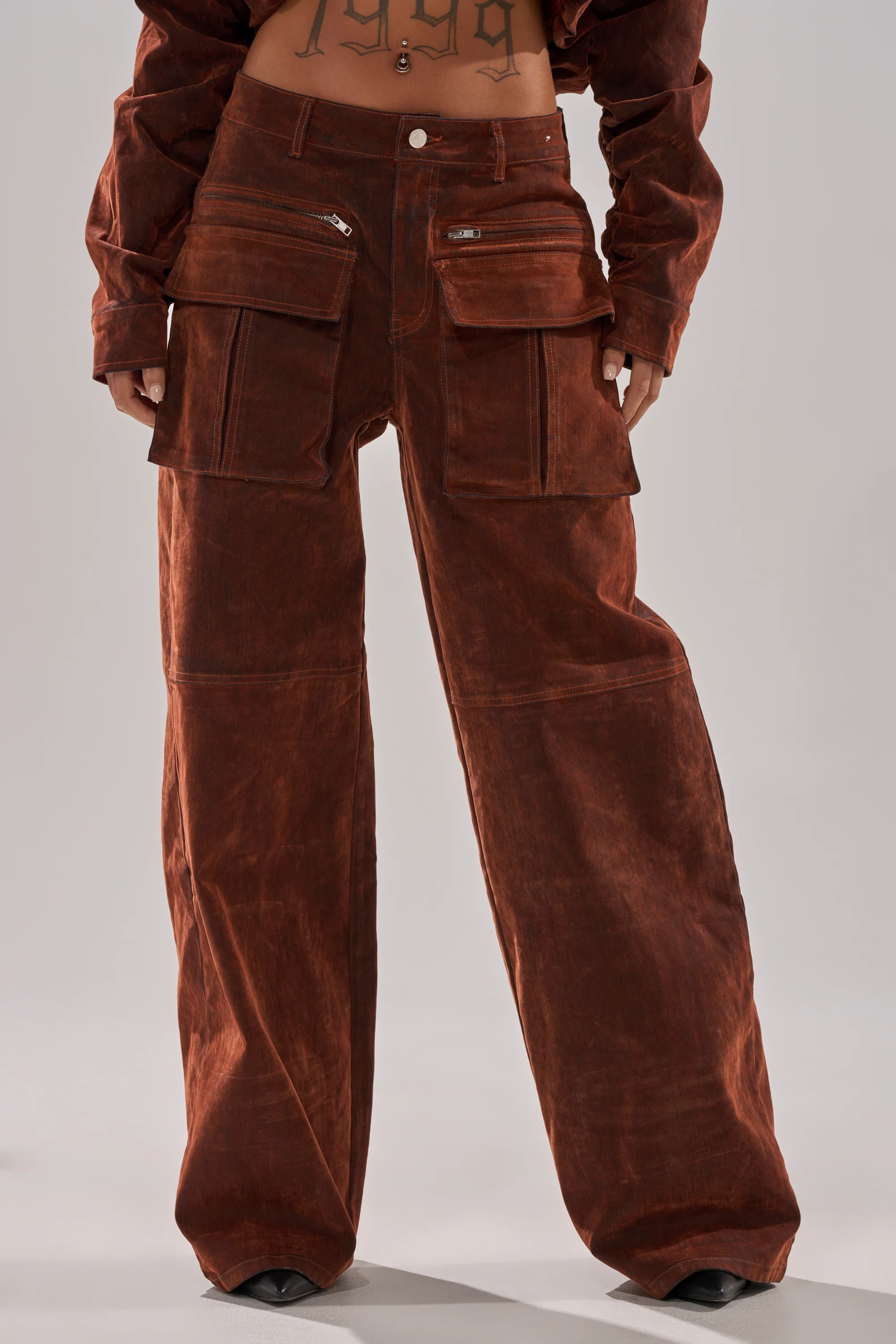 THINK ABOUT YOU ALL THE TIME VELVET DENIM CARGO TROUSER - Image 2