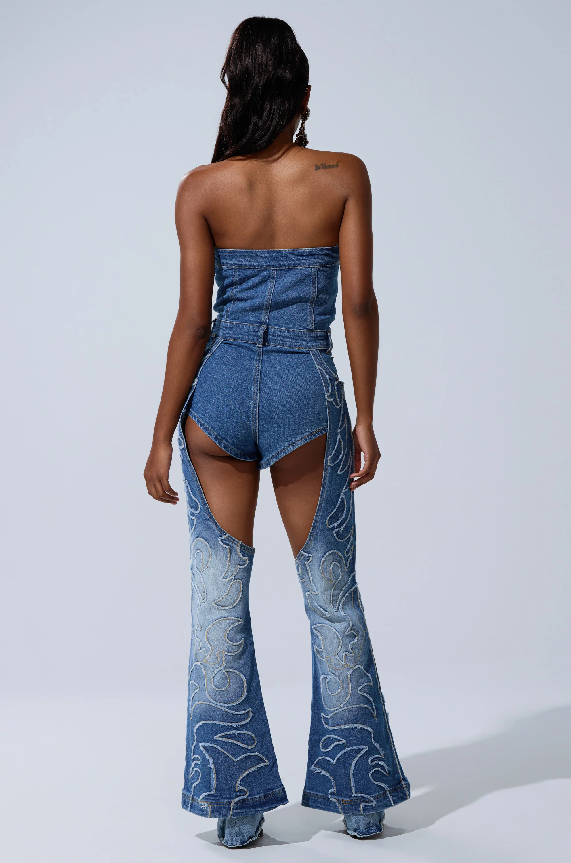 THROW DOWN DENIM JUMPSUIT WITH CHAPS - Image 7