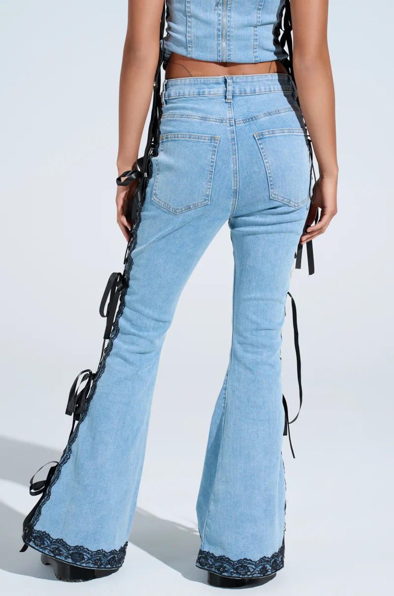 TICKED AND TIED LACE AND BOW DETAIL DENIM PANTS - Image 6