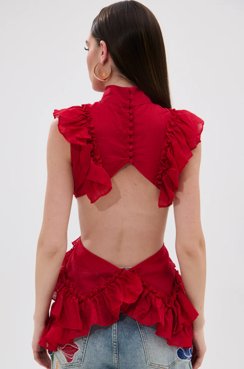 TIFFANY RUFFLE BLOUSE IN RED - Image 4