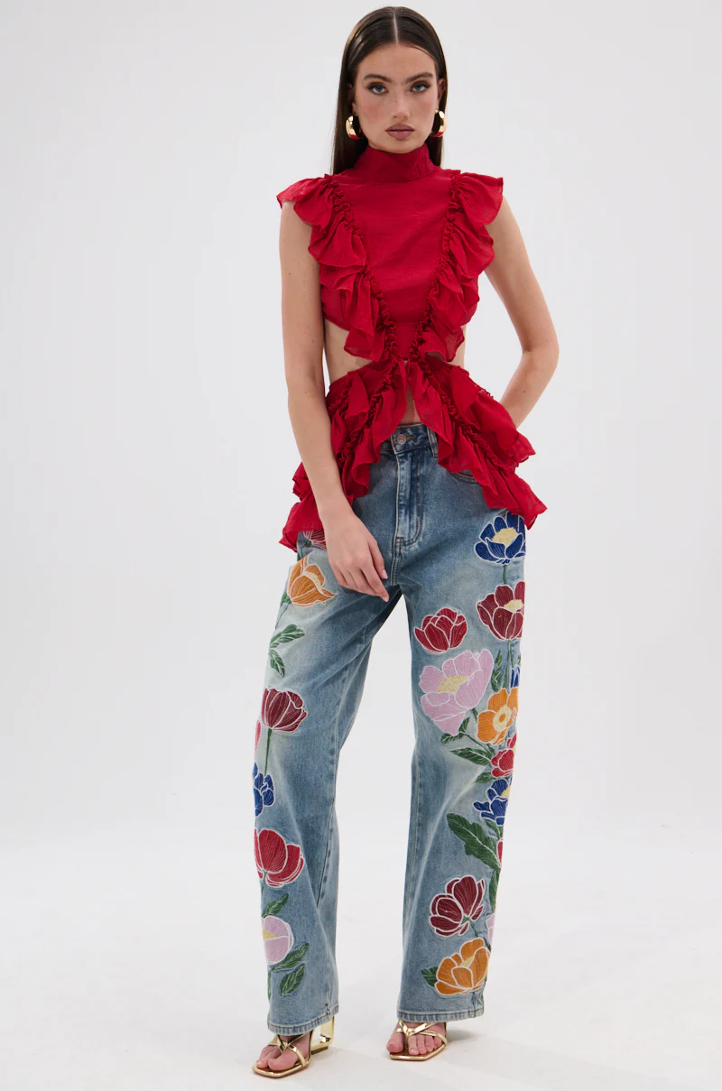TIFFANY RUFFLE BLOUSE IN RED - Image 7