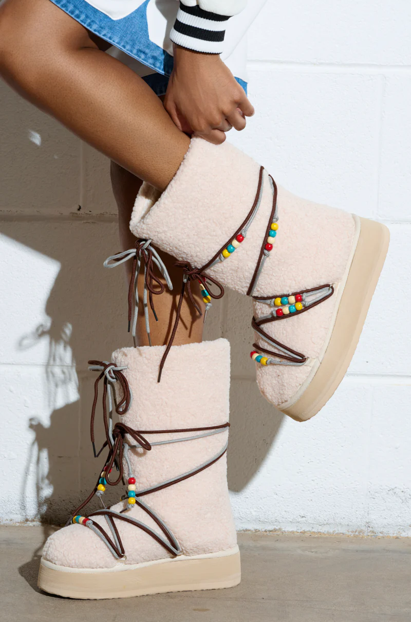 TIGHTROPES BEIGE SHERPA WITH BEADS FLAT BOOTIE - Image 2
