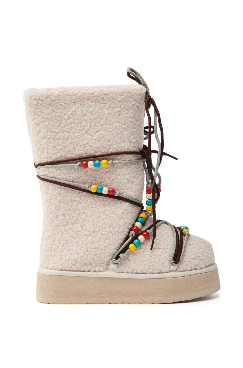 TIGHTROPES BEIGE SHERPA WITH BEADS FLAT BOOTIE - Image 3