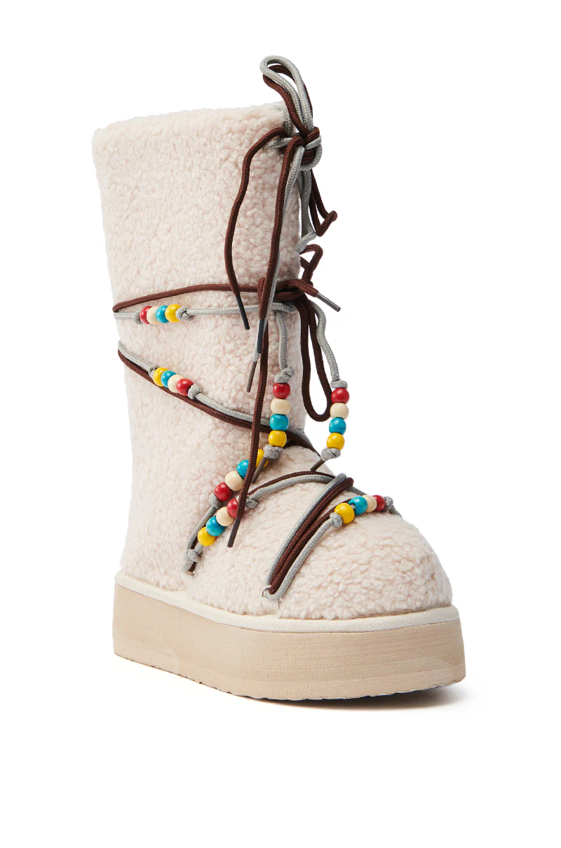 TIGHTROPES BEIGE SHERPA WITH BEADS FLAT BOOTIE - Image 4