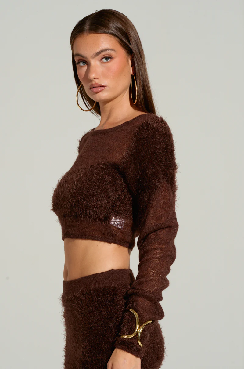 TIME FLIES CROP SWEATER IN BROWN - Image 3