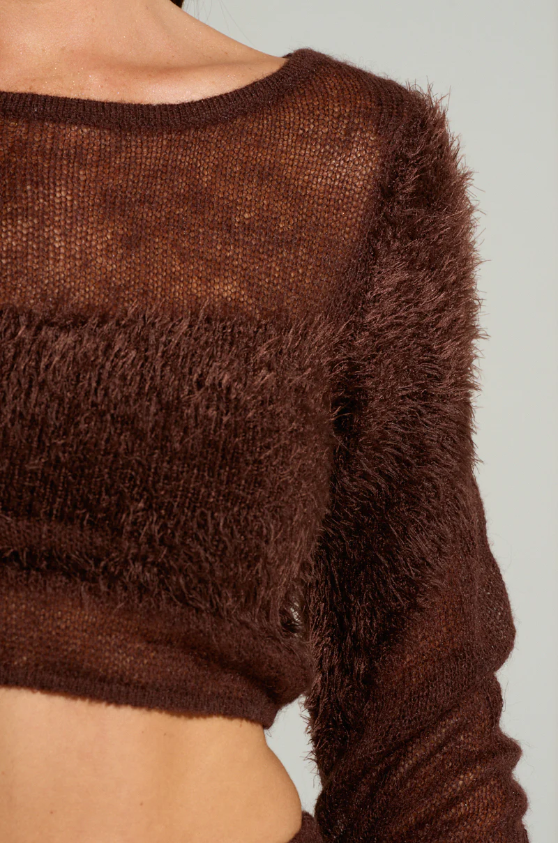 TIME FLIES CROP SWEATER IN BROWN - Image 7