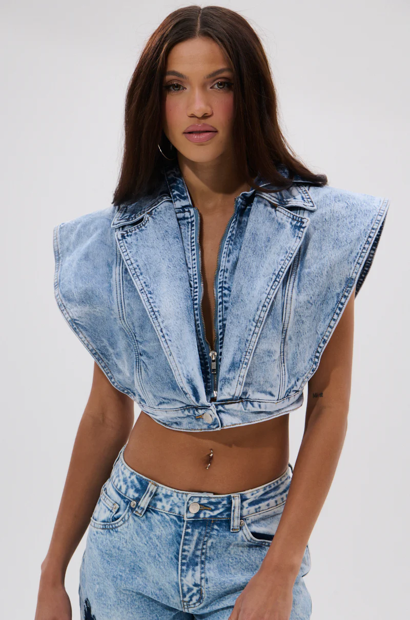 TOO COOL FOR YOU DENIM ZIP-UP BLOUSE - Image 3