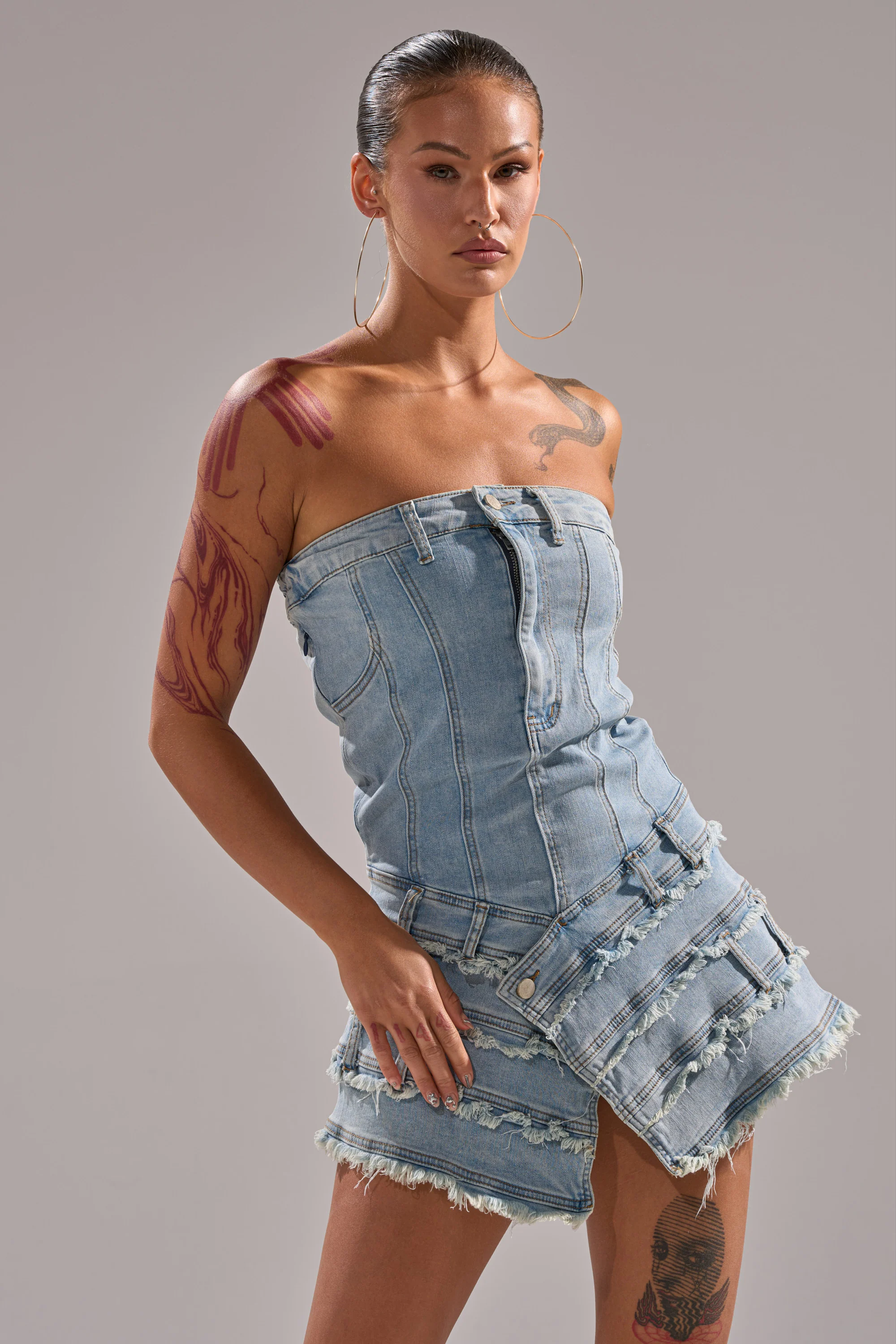 TOO MUCH TO LOVE DENIM ROMPER - Image 3